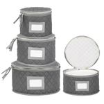 Fine China Storage - Set of 4 Quilted Cases for Dinnerware Storage. Sizes: 12" - 10" - 8" and 7" Wide - Gray - 48 Felt Plate Separators Included