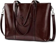 S-ZONE Women Genuine Leather Laptop Tote Bag Office Shoulder Handbags Briefcase 15.6 inch Computer Work Purse