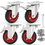 Homhoo 5" Swivel Caster Wheels with Safety Dual Locking and Polyurethane Foam Rubber Tire No Noise Wheels, Heavy Duty - 350 Lbs Per Caster, 4 Packs
