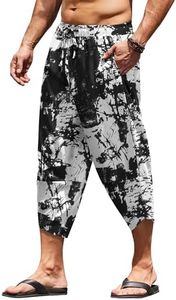 COOFANDY Men's Linen Harem Capri Pants Lightweight Loose 3/4 Shorts Drawstring Elastic Waist Casual Beach Yoga Trousers
