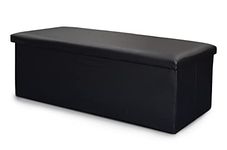 Home Republic Large Ottoman Storage Box Folding Seat, Storage Stool Faux Leather Toy Chest Practical Bench Blanket Box (Black, 76x38cms)