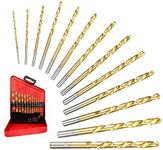 wesleydrill 13PCS Left Hand Drill Bit Set 1/16"-1/4" Titanium Twist Reverse Drill Bits Fit for Cutting Metal, Cast Iron, Hard Plastics and Wood, and Softer Materials