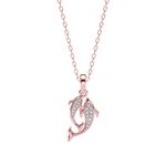 Clara 925 Sterling Silver Couple Dolphin Pendant Chain Necklace | Rose Gold Plated, Swiss Zirconia | Valentine Gift for Women and Girls