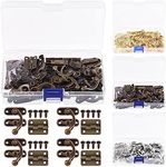 Glarks 20 Sets Antique Right Latch Hook Hasp Horn Lock Metal Swing Lock Clasp and 40Pcs Small Box Hinges with Replacement Screws for DIY Wood Jewelry Box Decoration (Bronze)