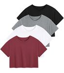 Cosy Pyro 4-Pack Women's Cotton Crop T-Shirts Short Sleeve Solid Cropped Athletic Top Round Neck Casual Workout Yoga Tees Black/White/Gray/Wine L