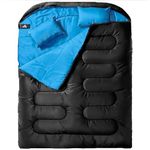 MEREZA Double Sleeping Bag for Adults Mens with Pillow, XL Queen Size Two Person Sleeping Bag for All Season Camping Hiking Backpacking 2 Person Sleeping Bags for Cold Weather Warm