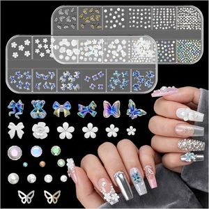 520 Pcs Nail Rhinestones for Nails - Bow Nail Charms and Gems for Nails Nail Jewels for Nail Art Nail Gems and Charms Bow Charms for Nails - Butterfly Nail Charms Bows for Nails Flower Nail Charms Y2K
