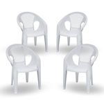 ITALICA Relaxing Plastic Chairs/Plastic Sofa Chair for Home and Garden/Sofa Chair Set for Living Room Furniture/Oversized Plastic Chair (43X63X83 Cm, 9033-Set of 4 Chair, White)