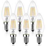 E14 LED Candle Light Bulbs, Small Edison Screw (SES) 2700K Warm White Clear Filament - Pack of 6