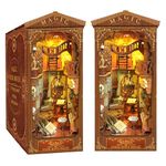 Book Nook Kit, DIY Dollhouse Booknook, Book Nook Miniature Kit for Bookshelf Insert Decor Crafts for Adults Teens, 3D Wooden Puzzle Bookends with Sensor Led Light (Magic Book House)