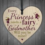 RED OCEAN Will You Be My Godmother Fairy Wooden Heart Sign Plaque Godparents Family Friendship Gift