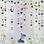 52 Ft Navy Blue Beige Gold Party Decorations Love Heart Hanging Paper Garland Streamer Banner for Bachelorette Engagement Wedding Birthday Bridal Shower Anniversary Valentines Party Supplies (4pack)