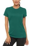 TACVASEN Women's Workout Tops Running Shirt Crew Neck Summer Solid Shirts Short Sleeve Emerald Green M