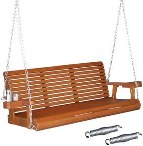 VINGLI XL Size Patio Wooden Porch Swing Outdoor with Cup Holders & Phone Slots, Heavy Duty 880 LBS Hanging Swing Chair Bench with Hanging Chains for Yard, Lawn, Garden (5 FT Pro, Brown)