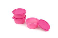 Signoraware Tiny Wonder Microwave Safe Re-Heatable Plastic Storage Containers, Food Grade BPA Free, Spill Proof Leak Free Container Box Set ( Set of 3 Boxes 200ml Each, Pink)