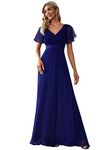 Ever-Pretty Women's Double V-Neck Short Flutter Sleeves Empire Waist Elegant Chiffon Long Mother of The Bride Dresses Royal Blue 18UK