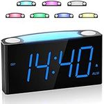 Digital Alarm Clock with 7”Large Display, Loud Desk Clock with 7 Colors Night Light, Snooze, 2 USB Charge Ports, Battery Backup, Kids Bedside Alarm Clock Mains Powered