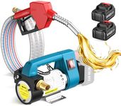SEESII Fuel Transfer Pump Battery-Powered: 12 GPM Electric Diesel Transfer Pump with 2 x 21V 4.0Ah Batteries, Portable Cordless Pump Kit with Auto Shut-Off Nozzle & 2x6.6 FT Hoses for Diesel Kerosene
