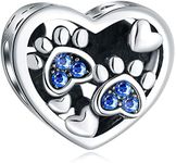 CRISNATA Puppy Dog Paw Print Charms with Brithstone Crystal, 925 Sterling Silver Pawprint Heart Bead, fits European Animal Bracelet Necklace, Gifts for Mom/Child/Best Friend/Pet Lover, Sterling