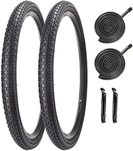 Bike Tire, 26"x 2.125" Folding Beach Cruiser Replacement Bicycle Tire (2 Tires 2 Tubes/Black)