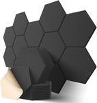 Hexagon Acoustic Panels, Kuchoow Sound Proof Panels Self-Adhesive, 12 Pack High Density Soundproofing Panels, 12"X10"X0.4" Acoustic Treatment for Recording Studio Office Home, Matte Black