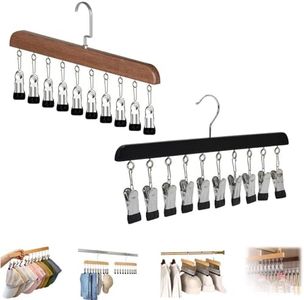 Closet Organizer with 10 Clips, Space Saving Hanging Closet Organizer, Legging Hanger for Closet Organizer with 10 Clip for Storing Jeans, Legging, Shorts (Vintage+Black-10 Clips, 2PCS)