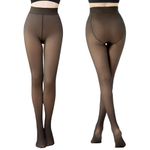 Winter Fleece Lined Tights for Women Warm Fake Translucent Nude Tights Fleece Pantyhose, Black, One Size