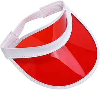 Retro Tennis Beach Plastic Sun Visors Hats, (Pack of 50), Red, One Size