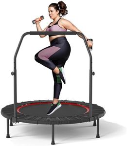 Foldable Mini Trampoline, 120cm/ 48" Indoor Trampoline for Kids, Adults, Foldable Trampoline with Adjustable Foam Handle, Indoor/Garden Workout, Quiet Fitnes (Black-48)