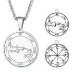 FaithHeart Silver Necklace for Boys Seals of Solomon Pendant Stainless Steel Coin Jewellery Pentacle of Moon Necklaces Monday Protection Amulets Catholic Gifts