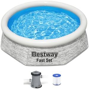 Bestway Above Ground Swimming Pool Set, 8' x 24" Round Inflatable Outdoor Backyard Pool with 497 Gallon Water Capacity and 330 GPH Filter Pump