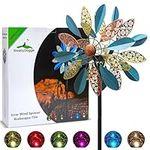 Solar Wind Spinner Arabesque 75in Multi-Color Seasonal LED Lighting Solar Powered Glass Ball with Kinetic Wind Spinner Dual Direction for Patio Lawn & Garden, Easy to Assemble and LED Color Changing