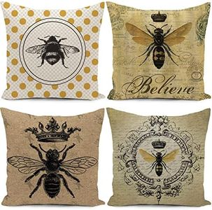 HUASHUZI Set di 4 federe per cuscini con api retrò, gialle, per divano, decorazione per casa, ufficio, auto, 45,7 x 45,7 cm