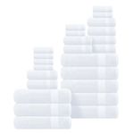 GLAMBURG Ultra Soft 24-Piece Towel Set - 100% Pure Ringspun Cotton, Contains 8 Oversized Bath Towels 27x54, 8 Hand Towels 16x28, 8 Wash Cloths 13x13 - Ideal for Everyday use, Hotel & Spa - White