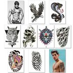 8 Sheets Temporary Transfer Tattoos Transfers For Guys Men Boys & Teens - Fake Stickers For Arms Shoulders Chest Back Legs Eagle Koi Fish Skull Gun Owl Tattoo For Halloween - Realistic Waterproof