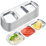 RMERVE Stainless Steel Korean BBQ Sauce Plates Korean Kitchenware Plates With 3 Sauce Compartment Soy Sauce Dish Plates With Dipping Section For Korean BBQ And Family Gathering (12 Pcs), RMbxgflp01