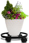 14" Metal Plant Caddy Heavy Duty Iron Potted Plant Stand with Wheels Round Flower Pot Rack on Rollers Dolly Holder on Wheels Indoor Outdoor Planter Trolley Casters Rolling Tray Coaster Black