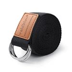 voidbiov D-Ring Buckle Yoga Strap 1.85 or 2.5M, Durable Cotton Adjustable Belt Perfect for Holding Poses, Improving Flexibility and Physical Therapy Black