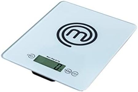 MasterChef Bascula de Cocina Digital, Balanza/Peso para la Alimentos y la Pastelería, Onzas y Gramos (Capacidad 5 kg), Vidrio Templado, Función de Tara y Auto Apagado, Plato
