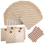 Paper Cookie Bags, 100 Pcs Biodegradable Food Packaging Paper Candy Bags with Labels, 5 * 7 inch Buffet Treat Bag for Birthday Party, Event, Wedding, Festival (Brown)