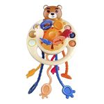 Kidology Pull String Toy for Babies 6+ Months Teething Strings Sensory Montessori Toys Baby Girl,Travel Toy for 6+Months Boy Food Grade Silicone Fine Motor Skills Toy for Toddlers (Bear), Multicolor