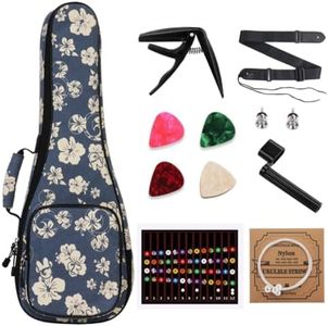 MUINS Ukulele Case,21 23 24 26 Tenor Soprano Concert Ukelele Bag With Bag & Capo & 4 Picks & strings & string Winder & Strap &Stickers,Uke Gift Choice (Blue Flower, 26 Inch)
