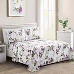 Marina Decoration Ultra Soft Silky Deep Pocket Rich Printed Bedding Rayon from Bamboo All Season 4 Pieces Sheet Set with 2 Pillowcases, Pink Light Floral Pattern Twin/Single Size