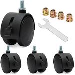 4 Pcs 2 Inch Nylon Caster Wheels with Brake, Black Swivel Castor Wheels with M7.5 Threaded Stem Nut and Spanner, Black