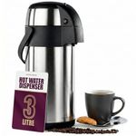 Andrew James Thermal Coffee Carafe, 3L Airpot, Double Walled Insulation, Stainless Steel Pump Action Hot Water Dispenser, Insulated Tea & Coffee Flask, 360° Rotating Base, Carry Handle & Safety Lock