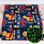 Glow in The Dark Basketball Blankets, Sport Throw Blanket Gifts Toys for Kids Boys, Soft Glowing Bed Blanket Room Decor Present for Girls Teenagers 2 3 4 5 6 7 8 9 10 Years Old, 60"x50"