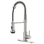 GELE Kitchen Faucet with Pull Down Sprayer and 4 Spraying Modes Single Handle Commercial Spring Kitchen Sink Faucet Brushed Nickel 1 or 3 Hole Kitchen Faucets 1017-4NP