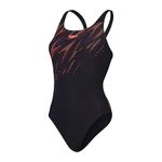 Speedo Women's Hyperboom Placement Muscleback Swimsuit | Quick Drying | Training | Fitness | Chlorine Resistant, Black/Siren Red/Plum Dandy, 40