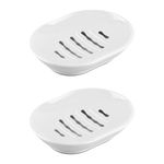 2Pack Soap Dish with Drain,Keep Your Soap Dry and Clean, Durable Soap Tray with Drainage Design,Elegant Soap Holder for a Cozy Bathroom,Shower Bathroom, Kitchen- White