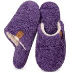 EverFoams Women's Slippers Cosy Fuzzy Faux Alpine Shearling House Shoes Ladies' Memory Foam Slip-ons with Lightweight Non-slip Sole Dark purple, 5-6 UK